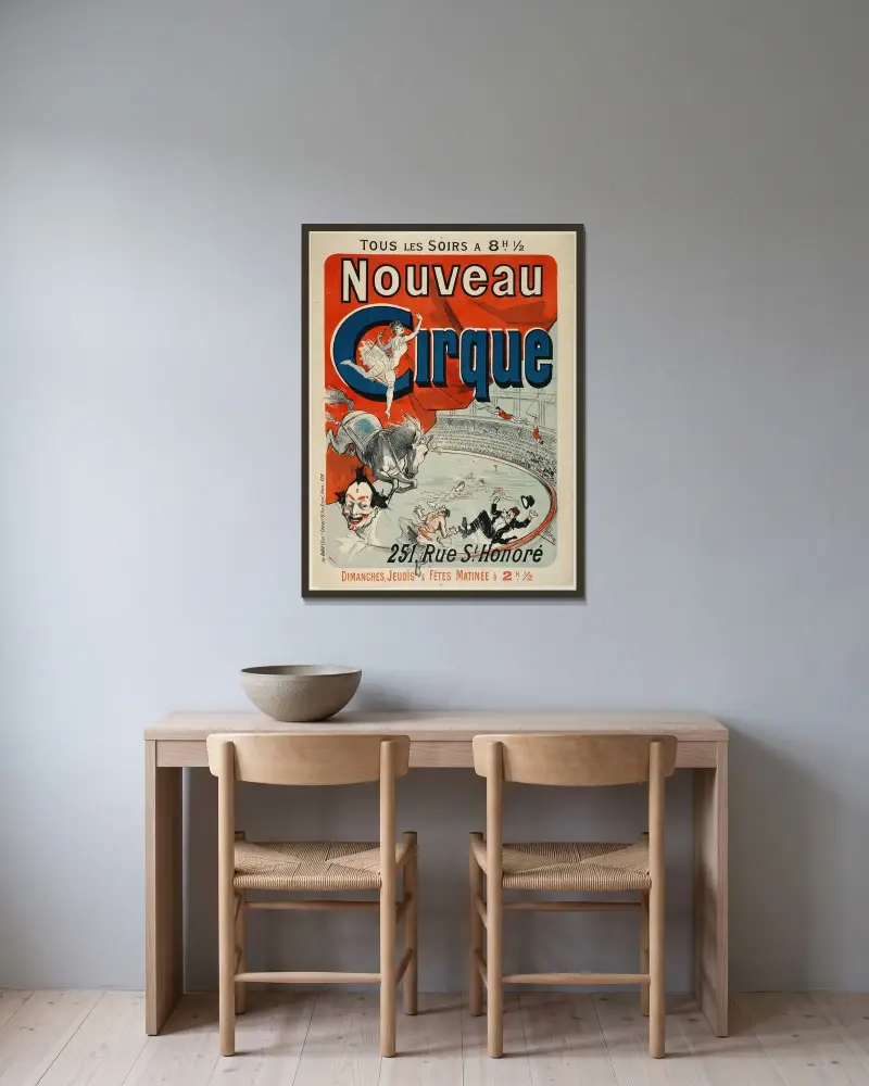 Nouveau Cirque, 251, Rue St. Honoré av Jules Chéret inramad på en vägg