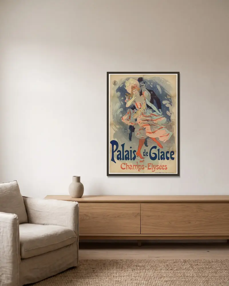 Palais de glace Champs-Élysées av Jules Chéret inramad på en vägg