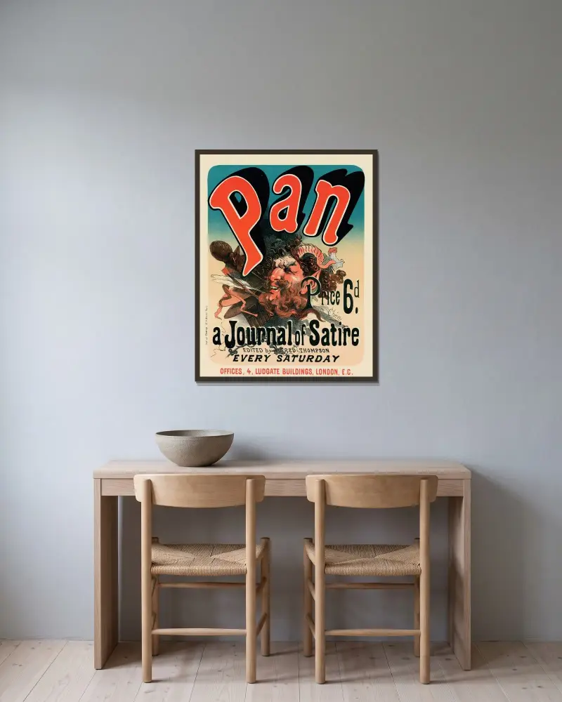 Pan av Jules Chéret inramad på en vägg
