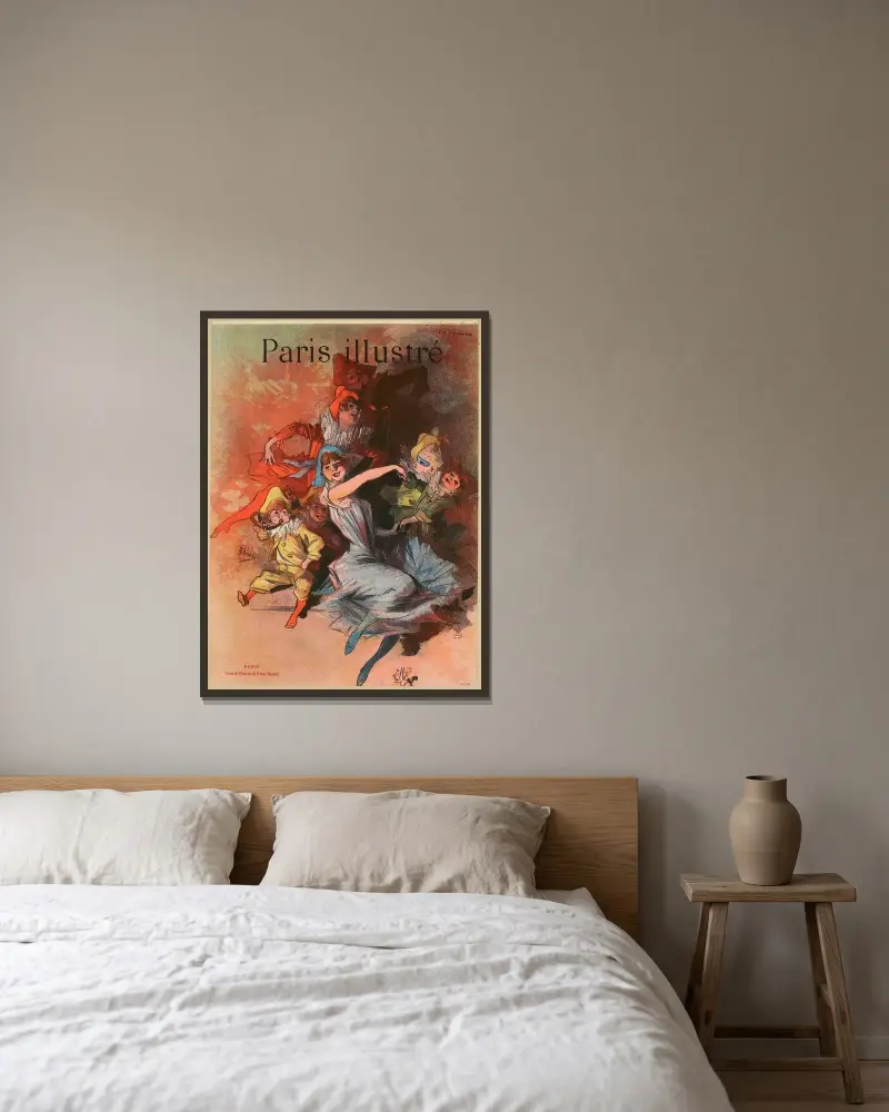 Paris Illustré av Jules Chéret inramad på en vägg