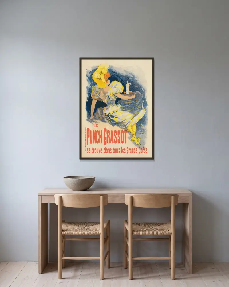 Punch Grassot av Jules Chéret inramad på en vägg