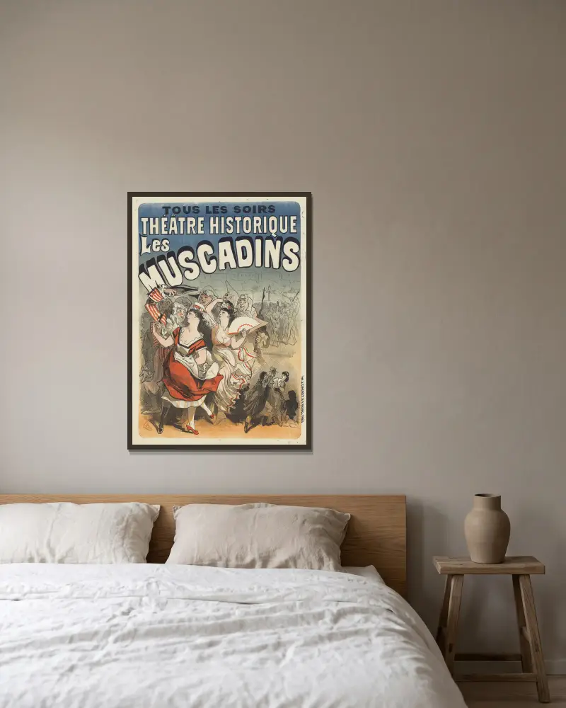 Théâtre Historique. Les Muscadins av Jules Chéret inramad på en vägg