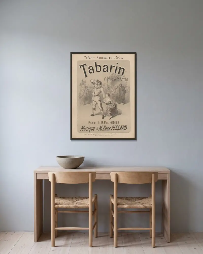 Théâtre national de l’Opéra. Tabarin, opéra en 2 actes. Musique de M. Emile Pessard. Paris av Jules Chéret inramad på en vägg