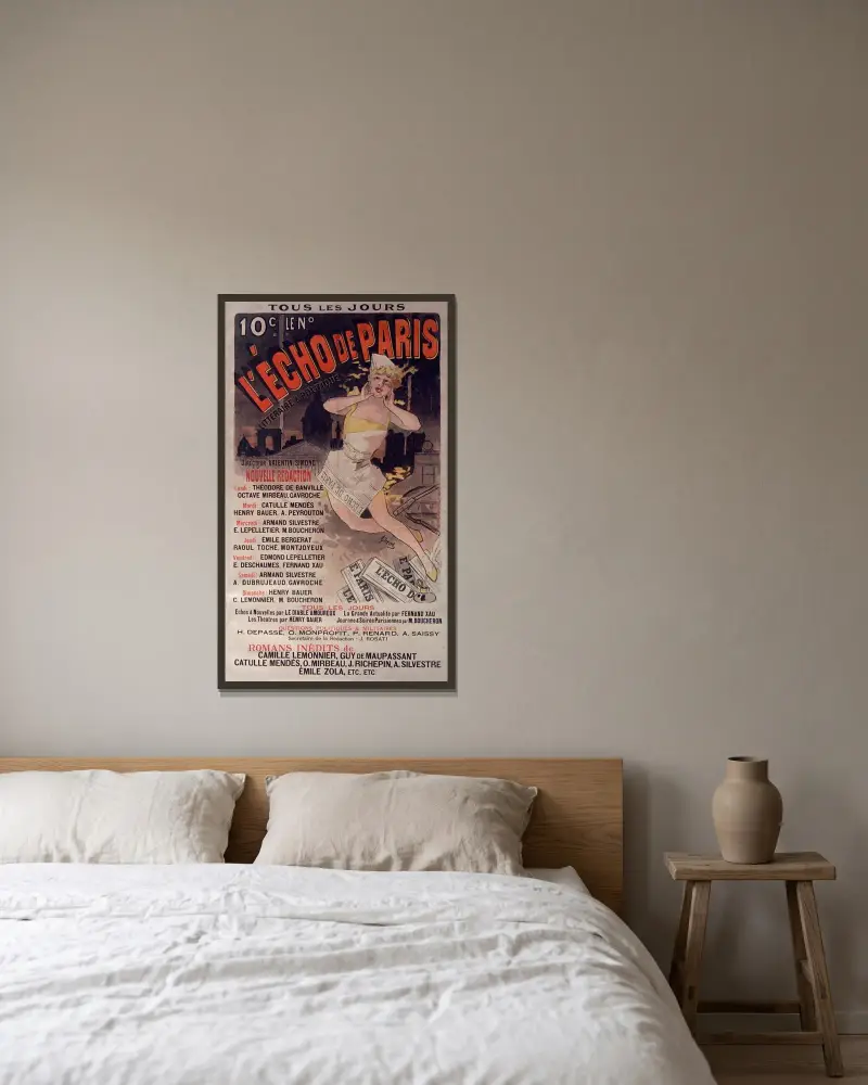 Alla dagar, 10 cent. L’Echo de Paris litterära och politiska av Jules Chéret inramad på en vägg