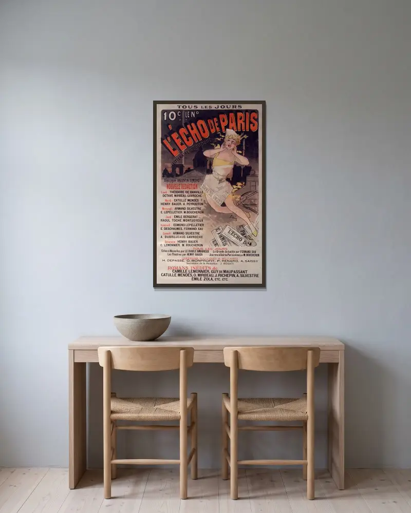 Alla dagar, 10 cent. L’Echo de Paris litterära och politiska av Jules Chéret inramad på en vägg