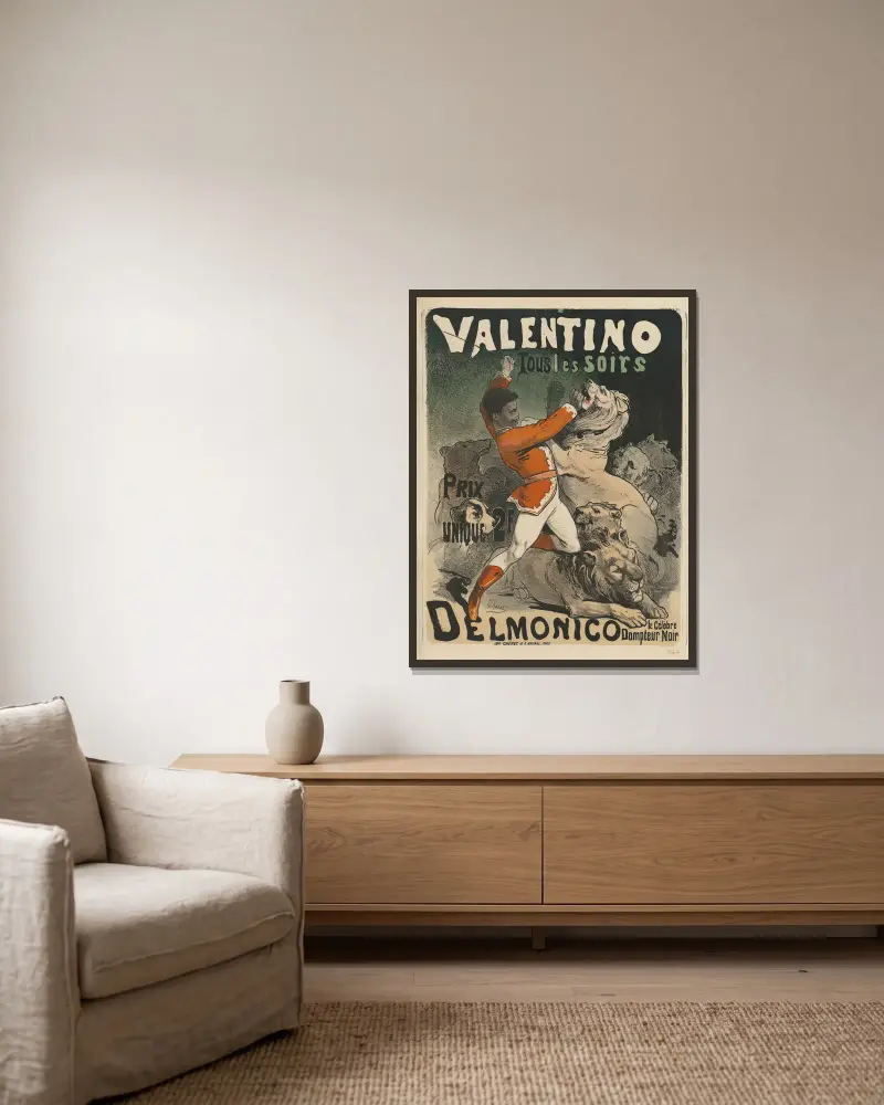 Valentino. Delmonico, le célèbre dompteur noir av Jules Chéret inramad på en vägg