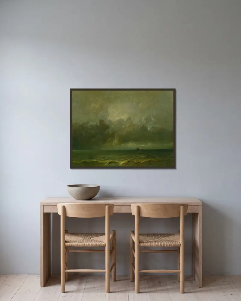 Die Ruhe vor dem Sturm von Jules Dupré gerahmt an einer Wand