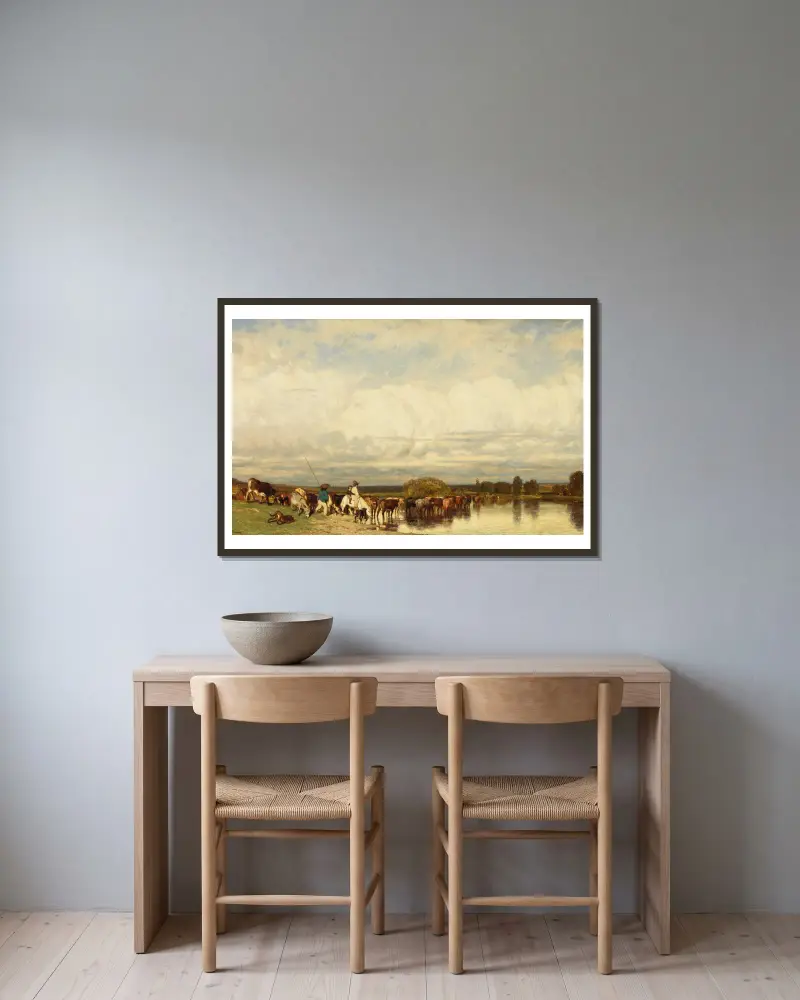 Krávy přecházející brod, Jules Dupré v rámu na stěně