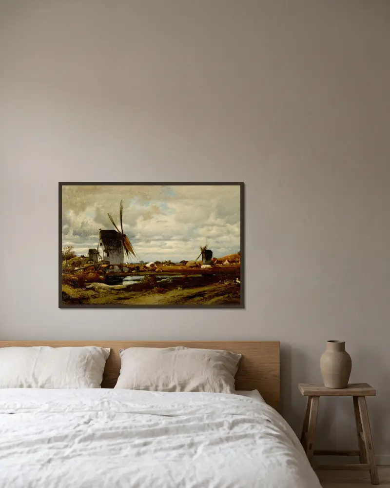 Die Windmühlen von Jules Dupré gerahmt an einer Wand