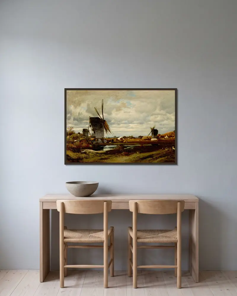 Die Windmühlen von Jules Dupré gerahmt an einer Wand