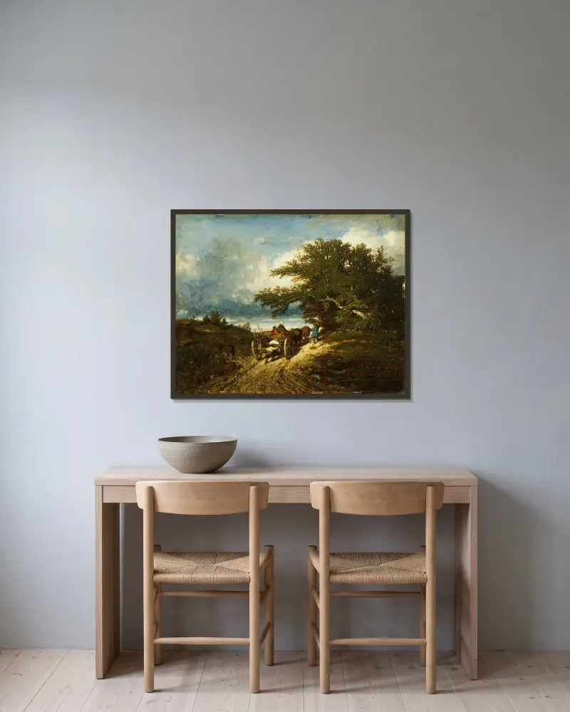 På vägen av Jules Dupré inramad på en vägg