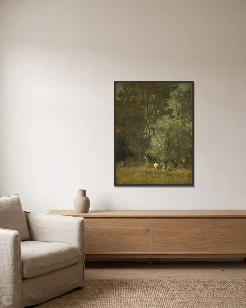 Waldansicht von Jules Dupré gerahmt an einer Wand