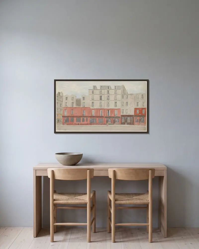 Paris. nr 1–7 av en oidentifierad gata av Jules Gaildrau inramad på en vägg