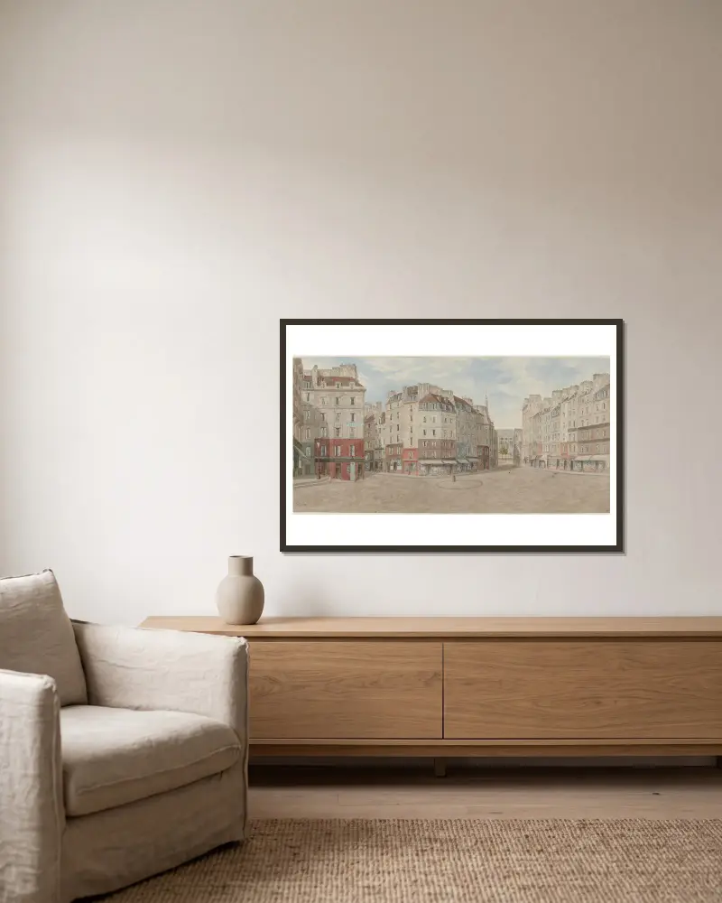 Place Maubert, 5ème arrondissement av Jules Gaildrau inramad på en vägg