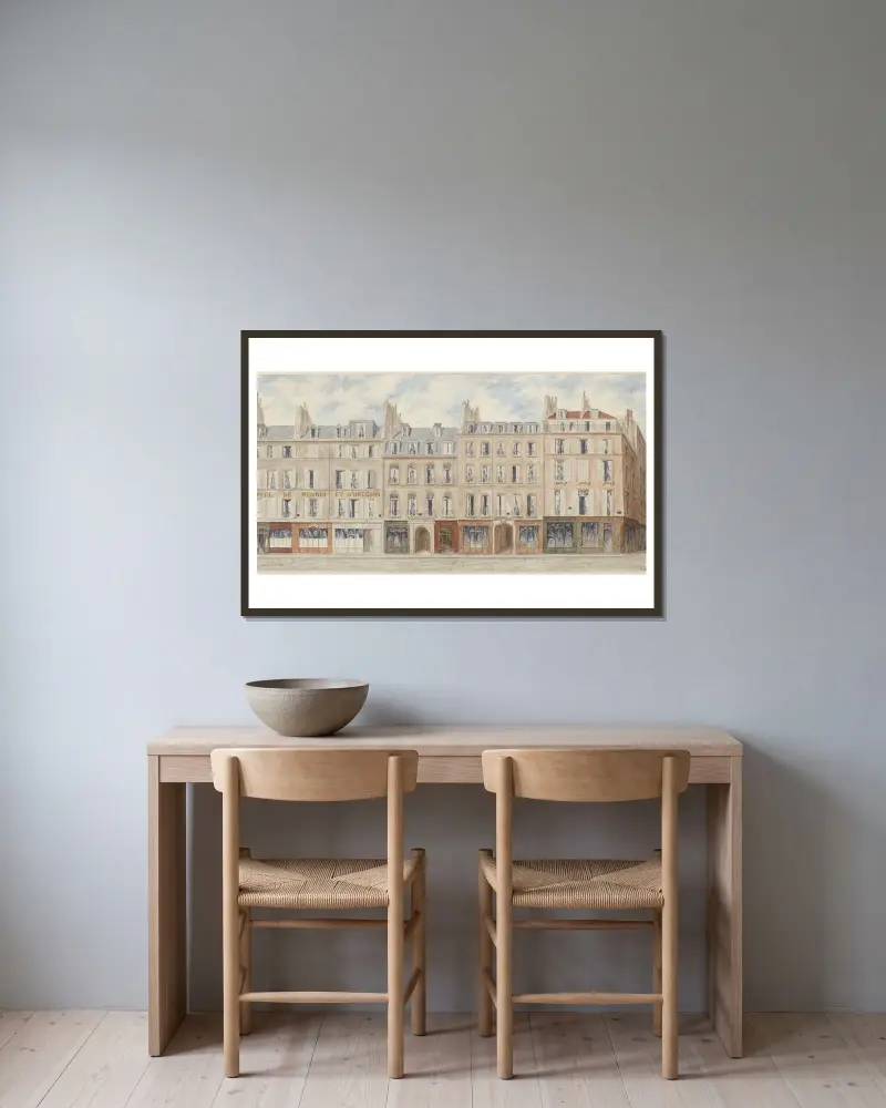 Rue D’Orlèans-Saint-Honoré nº11 à 19 (supprimée par le percement de la rue du Louvre) av Jules Gaildrau inramad på en vägg