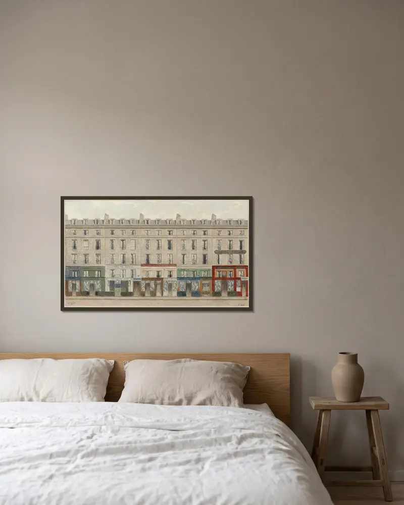 Rue Jean-Jacques Rousseau du nº32 à 40, 1er arrondissement av Jules Gaildrau inramad på en vägg