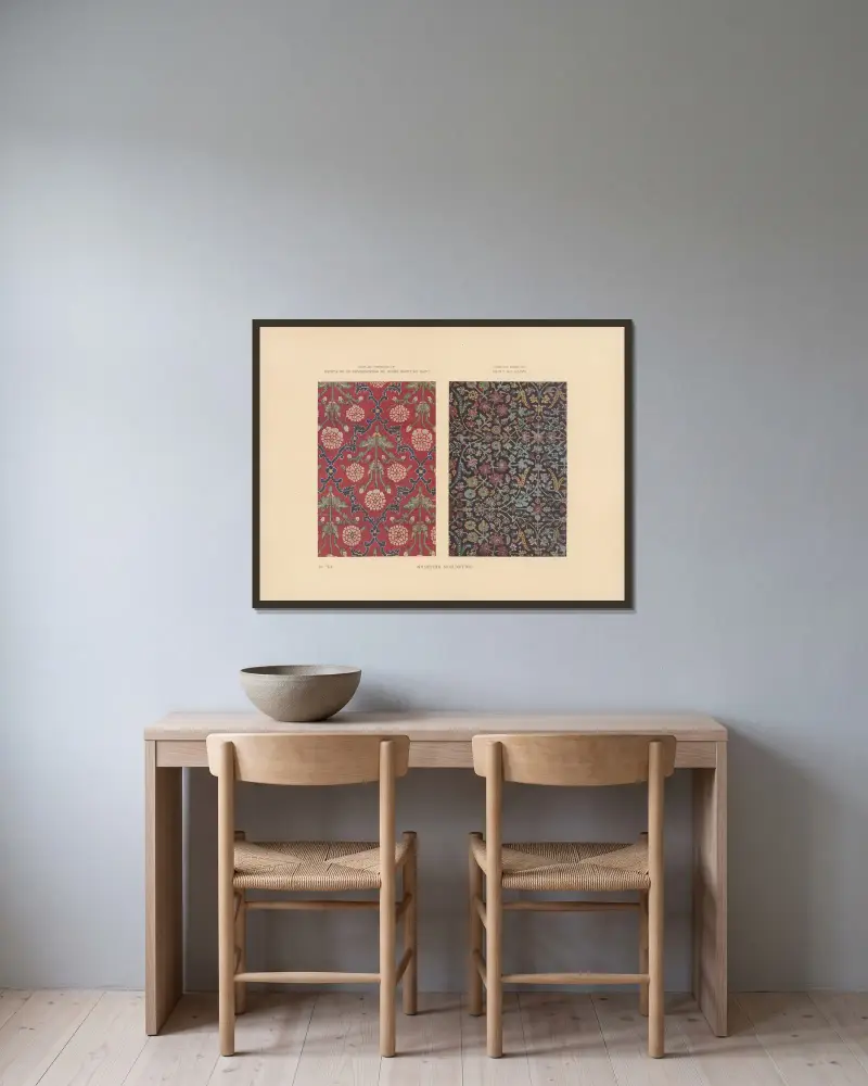 La collection Kelekian; Étoffes & tapis d’Orient & de Venise Pl.011 av Jules Guiffrey inramad på en vägg