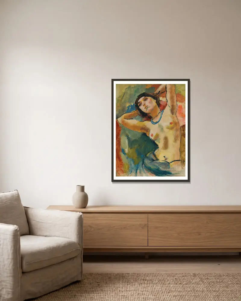 Brune mit blauem Halsband von Jules Pascin gerahmt an einer Wand
