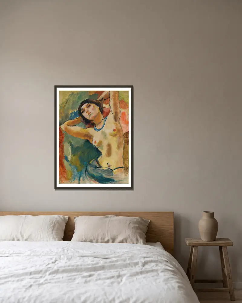 Brune mit blauem Halsband von Jules Pascin gerahmt an einer Wand