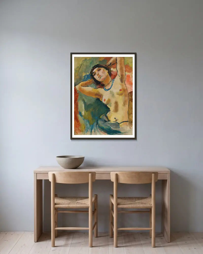 Brune mit blauem Halsband von Jules Pascin gerahmt an einer Wand