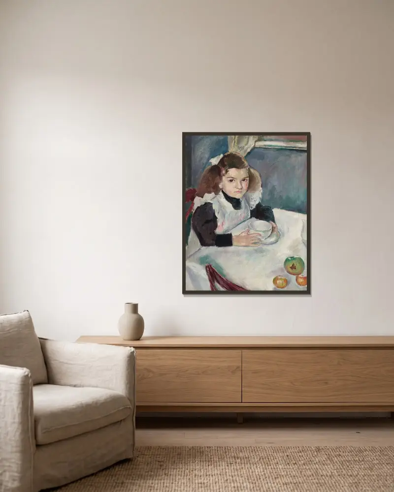 Bucia Pincas à son petit déjeuner av Jules Pascin inramad på en vägg