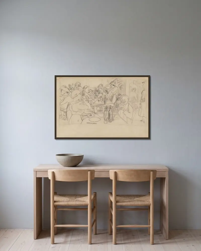 Caféscen av Jules Pascin inramad på en vägg