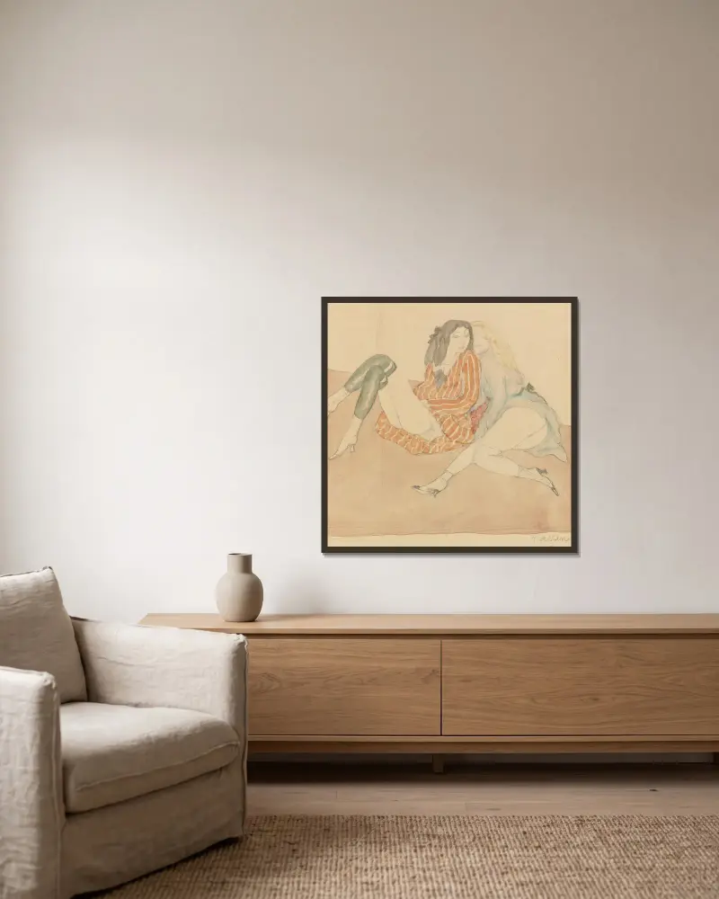Deux Jeunes Filles Par Terre av Jules Pascin inramad på en vägg