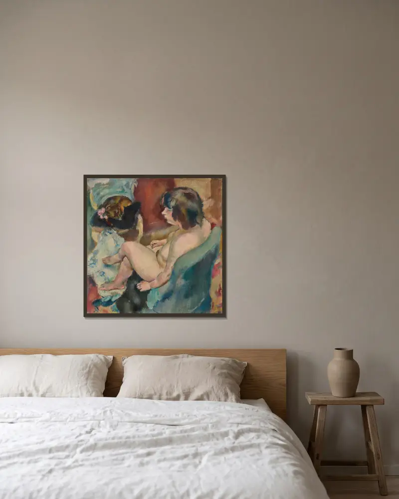 Femme au chien av Jules Pascin inramad på en vägg