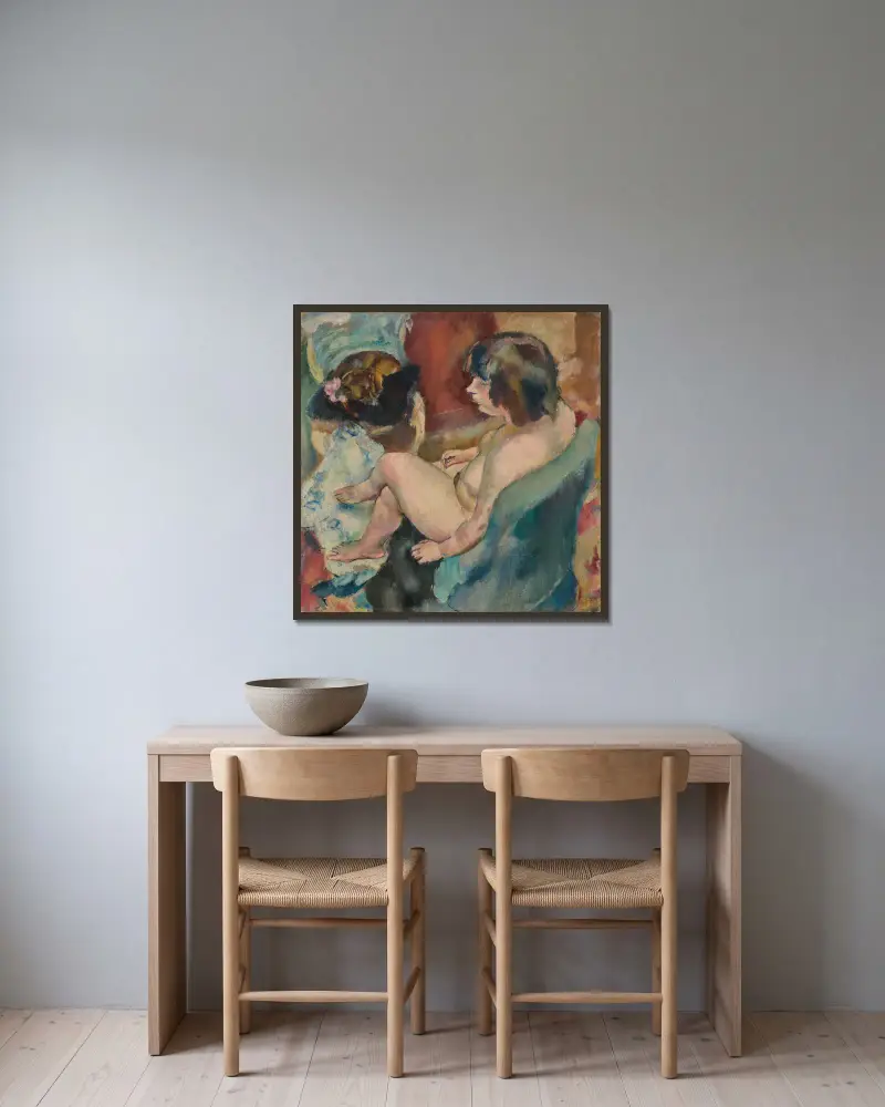 Femme au chien av Jules Pascin inramad på en vägg