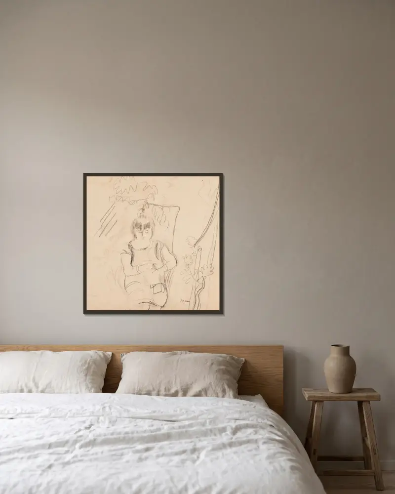 Kvinna i fåtölj av Jules Pascin inramad på en vägg