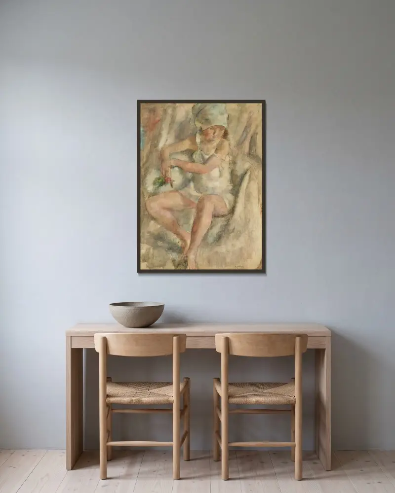Kvinna med turban och ros av Jules Pascin inramad på en vägg