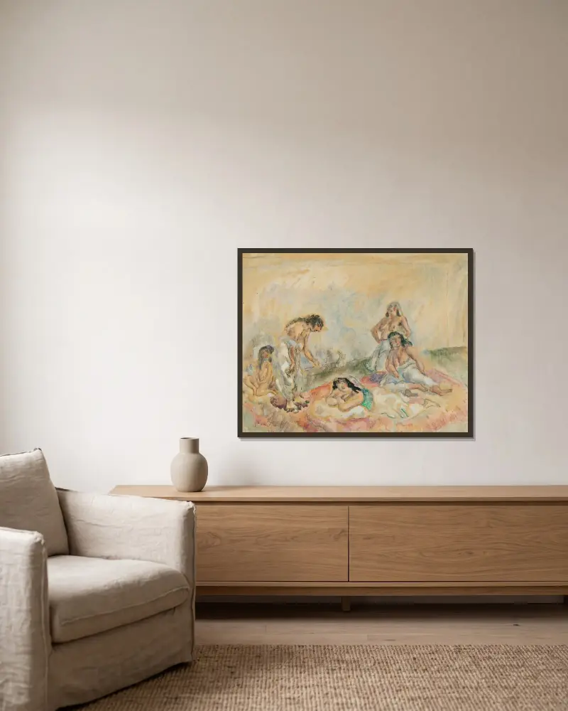Kvinnor i salongen av Jules Pascin inramad på en vägg