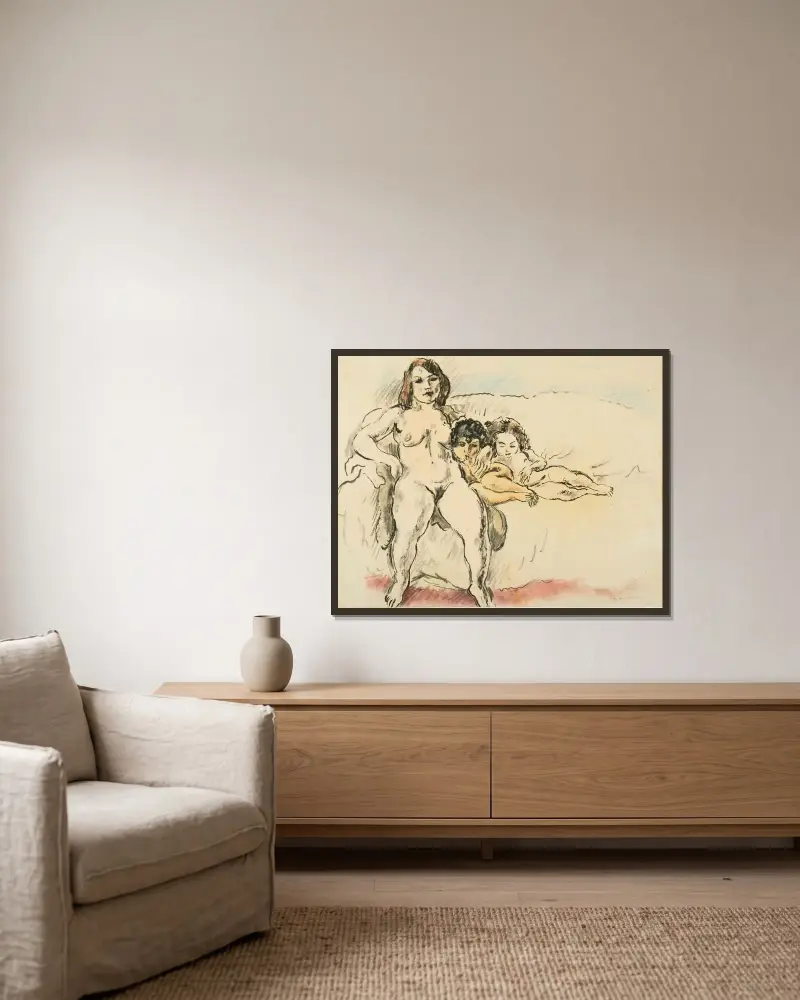 Kvinnor och barn av Jules Pascin inramad på en vägg