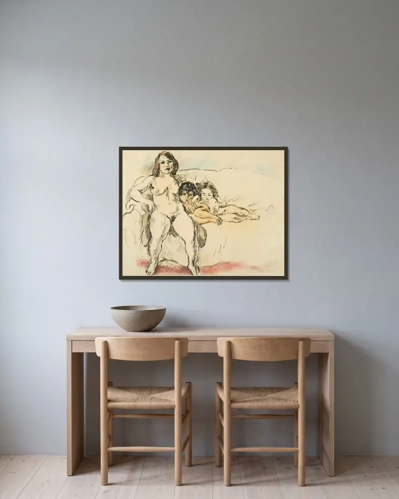 Kvinnor och barn av Jules Pascin inramad på en vägg