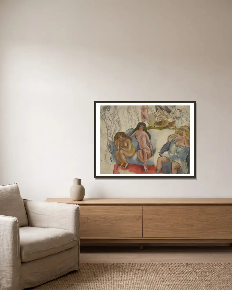 Femmes Galantes av Jules Pascin inramad på en vägg