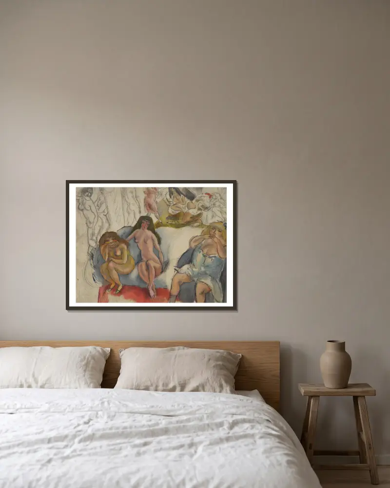 Femmes Galantes av Jules Pascin inramad på en vägg