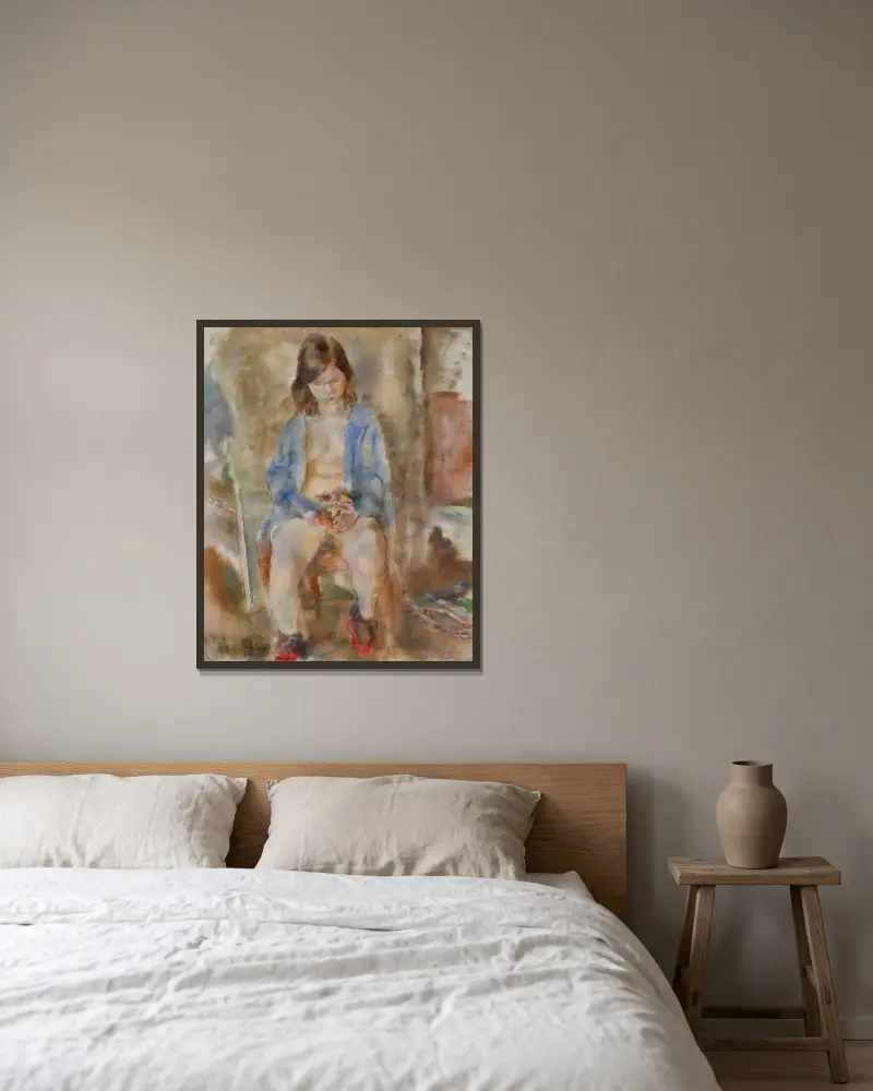 Flora aux fleurs av Jules Pascin inramad på en vägg