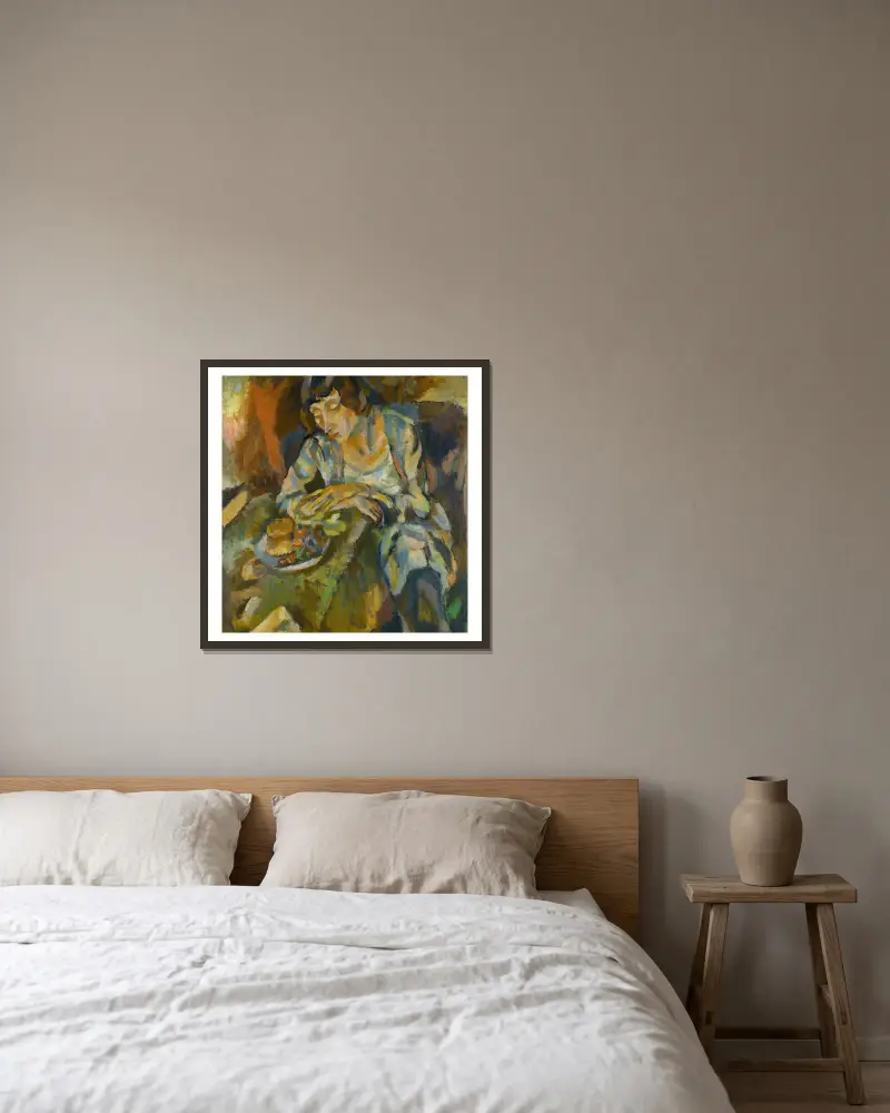 Hermine Aux Fruits av Jules Pascin inramad på en vägg