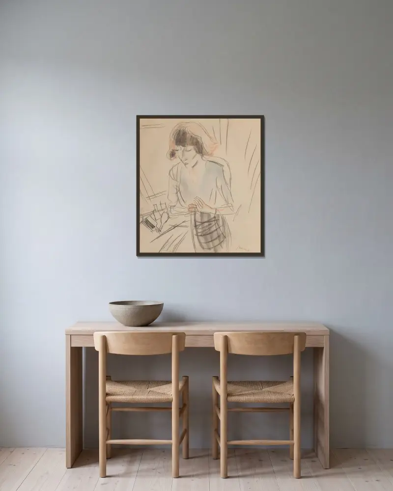 Hermine blouse bleue av Jules Pascin inramad på en vägg