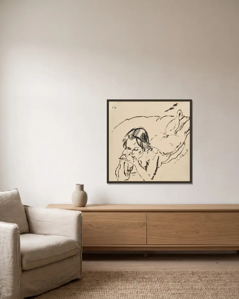 Hermine David av Jules Pascin inramad på en vägg
