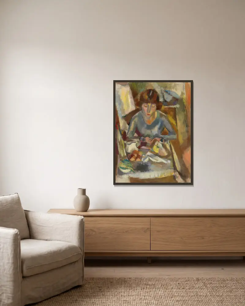 Hermine David u stolu, Jules Pascin v rámu na stěně