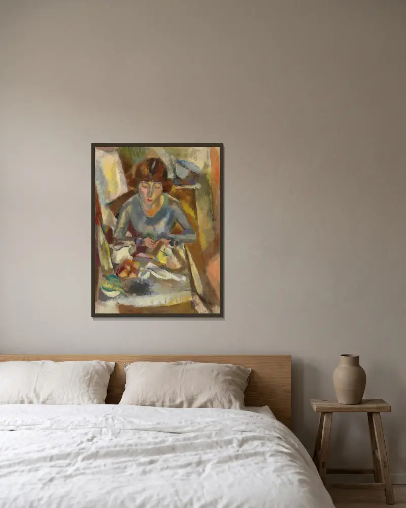 Hermine David u stolu, Jules Pascin v rámu na stěně