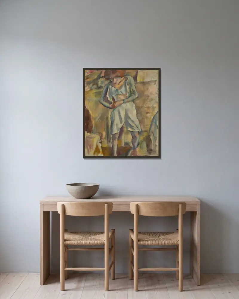 Hermine David klär sig av Jules Pascin inramad på en vägg