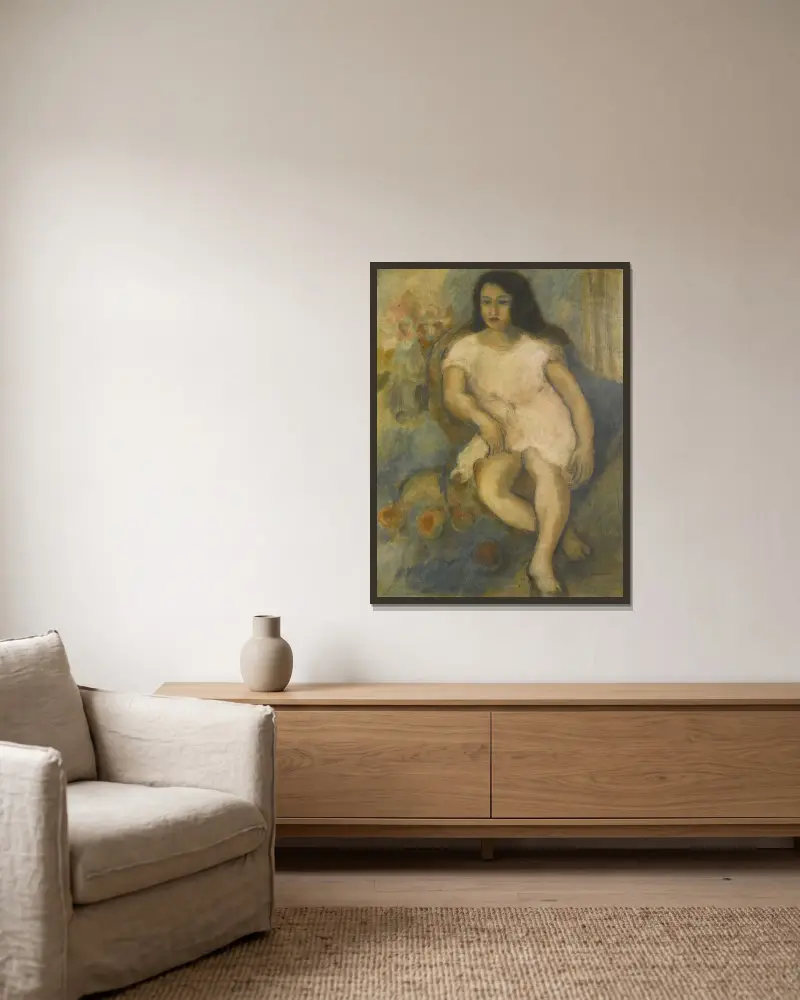 Jeune femme assise av Jules Pascin inramad på en vägg