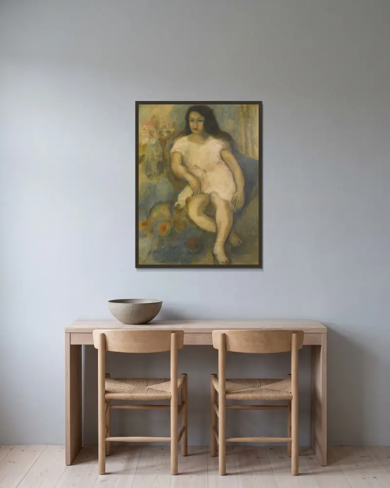 Jeune femme assise av Jules Pascin inramad på en vägg