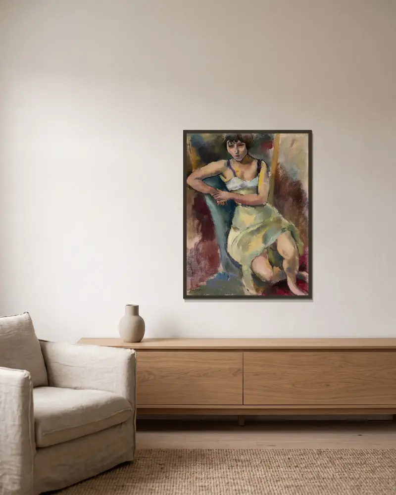 Sittande ung flicka av Jules Pascin inramad på en vägg