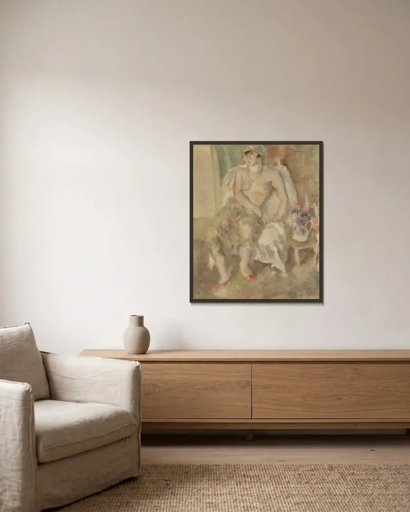Ung flicka med halsband av Jules Pascin inramad på en vägg