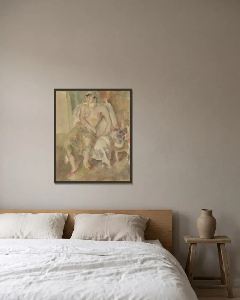 Ung flicka med halsband av Jules Pascin inramad på en vägg
