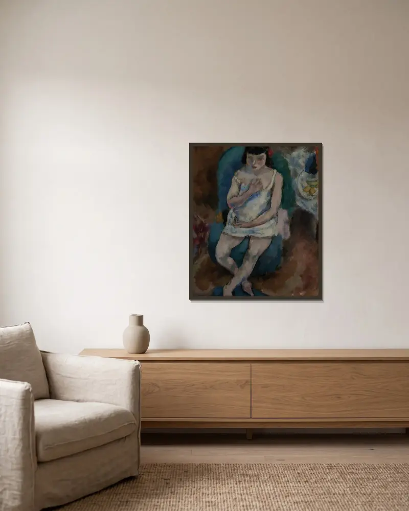 Ung flicka i skjorta av Jules Pascin inramad på en vägg