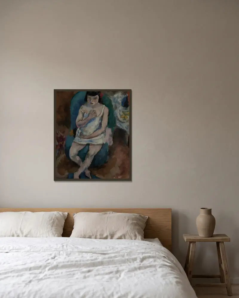Ung flicka i skjorta av Jules Pascin inramad på en vägg